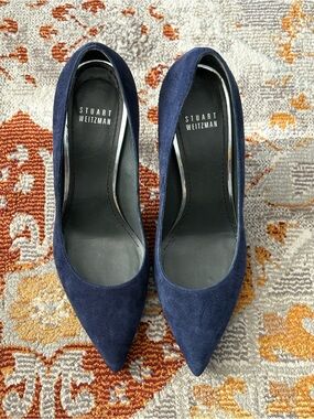 Stuart Weitzman Navy Blue Suede Pointed Toe Pumps